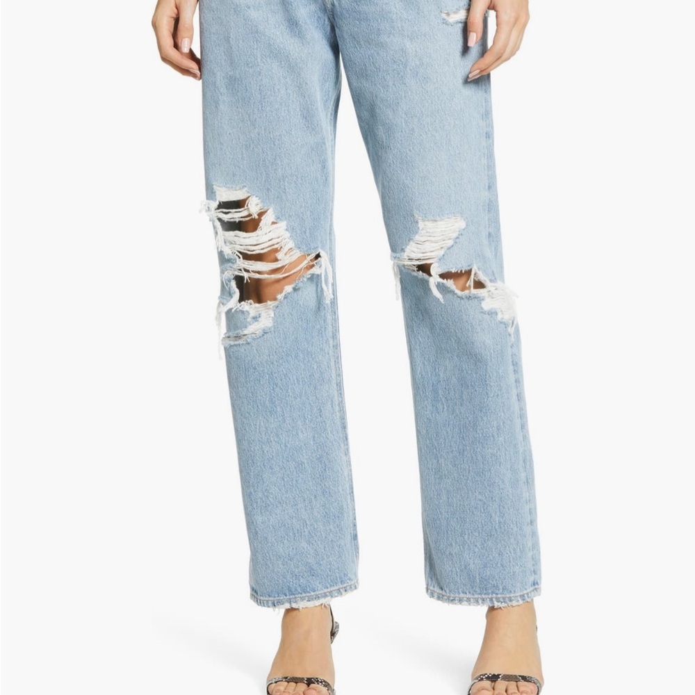 Agolde Blue Boyfriend Jeans with Distressed Details